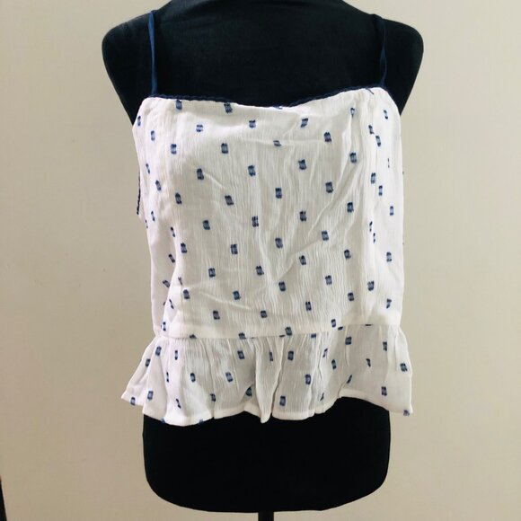 B.O.G Collective White & Navy‎ Spaghetti Strap  Peplum Top Large Polka Dot NWT - Picture 2 of 9